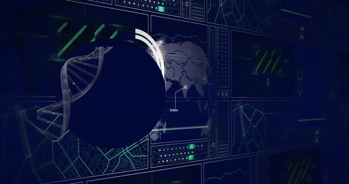 Animation of data processing and networks of connections over grind