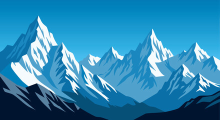 Fototapeta premium Snowy Mountain Peaks Landscape Vector Illustration Background