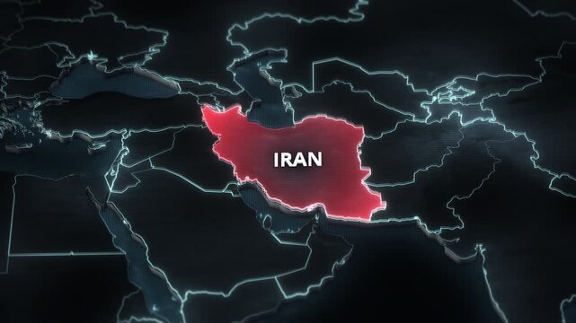 3D Futuristic Map of the Middle East with Iran Highlighted in Glowing Red Alert - 4K Animation

