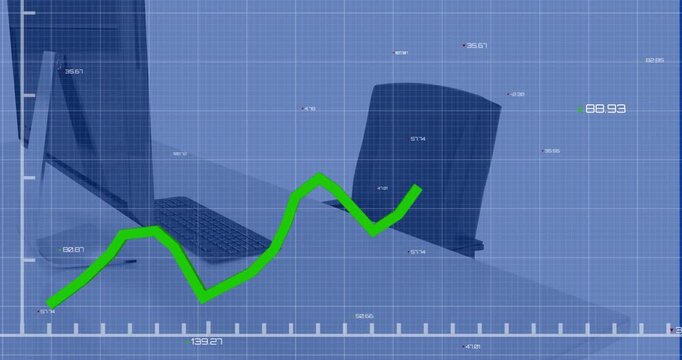 Animated yellow arrow and blue grids in a digital technology concept.