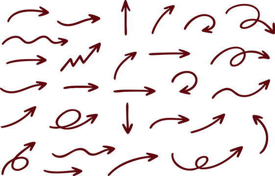 Red Arrow Doodle Hand Drawn Set Collection