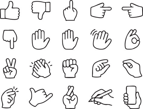 Hand Gestures Icons Set Outline Collection