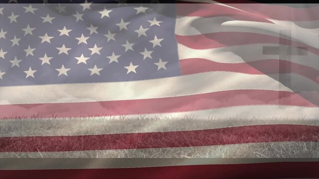 Gentle breeze starting flag rippling into growing waves and stars glinting to show waving motion