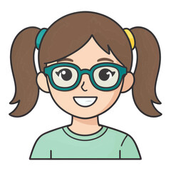 Fototapeta premium Girl With Glasses and Pigtails Flat UI Icon for App UI