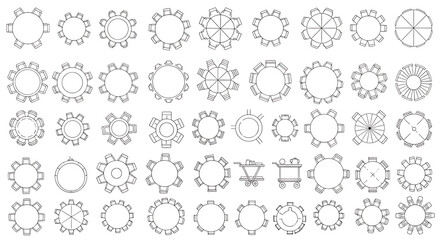 Collection of various gear icons isolated on transparent background