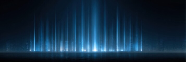 Luminous vertical light streams show financial transactions in a digital banking infrastructure concept with a simple layout that uses negative space.