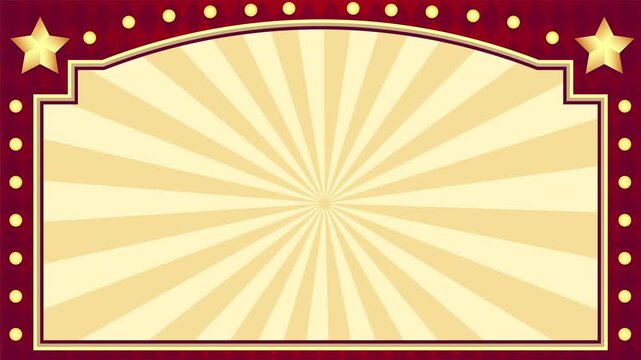 Vintage Circus Marquee Frame with Glowing Lights and Retro Sunburst Background &ndash; Seamless Carnival Loop Animation