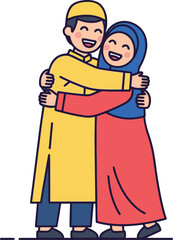 Happy muslim couple hugging during festive celebration