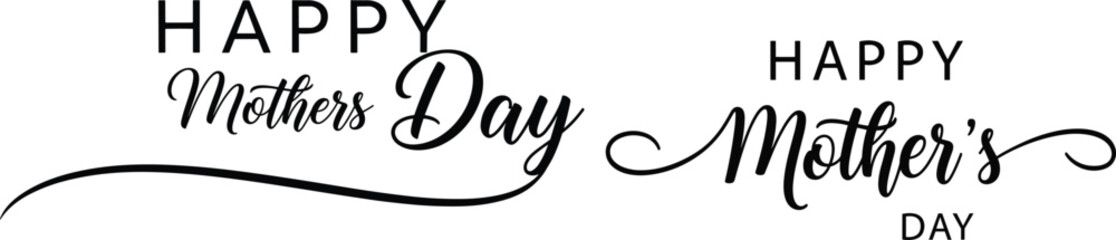 Happy Mother's Day elegant calligraphy text design set isolated on white background, black decorative script for greeting cards and celebration. © NASRIN