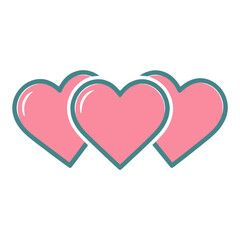 Three Pink Hearts with Teal Outline Vector Icon for App UI