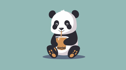 Naklejka premium Cartoon panda enjoys a beverage drink isolated on a solid color background