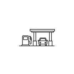 Fototapeta premium A simple line drawing of a car refueling at a gas station with a canopy