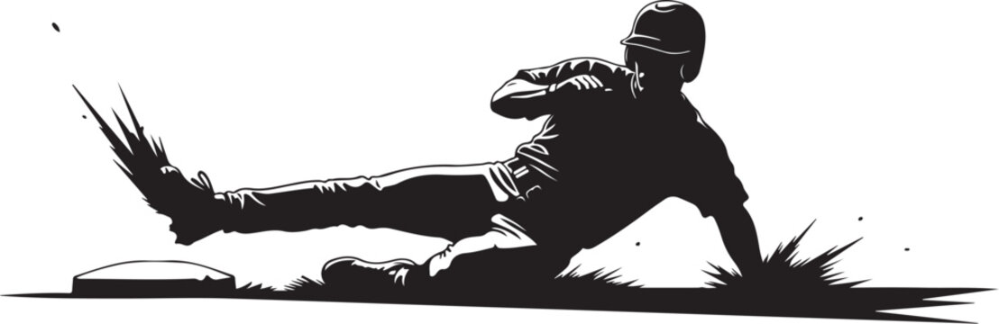 Baseball player sliding into home plate in action pose