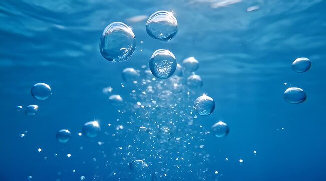 Underwater view of rising air bubbles creating a bright and vibrant scene