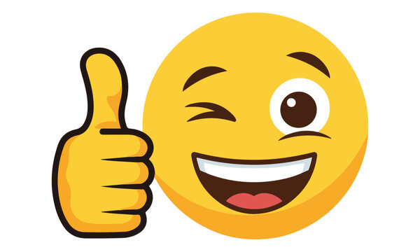 Winking Emoji Face with Big Smile and Thumbs Up