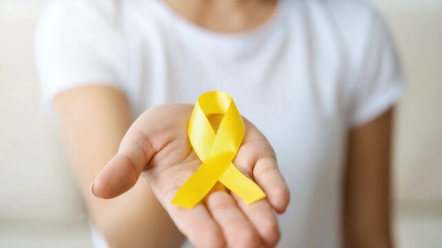 Yellow awareness ribbon on open palm, womens health advocacy, breaking silence on endometriosis, menstrual health awareness, visibility for chronic illness, patient advocacy movement education