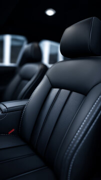 Modern luxury black leather car seats inside premium vehicle interior representing comfort and automotive design.