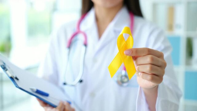 Clinician holding yellow ribbon, endometriosis awareness, medical advocacy for women's health, healthcare support for gynecologic conditions, patient empowerment, breaking menstrual stigma
