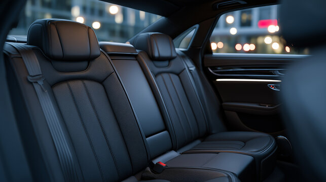 Modern luxury black leather car seats inside premium vehicle interior representing comfort and automotive design.