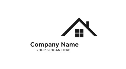 Minimalist House Roof Icon Logo Design for Real Estate Company on Isolated White Background