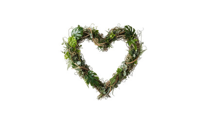 Natural heart shaped leaf wreath isolated, romantic botanical decoration symbol.