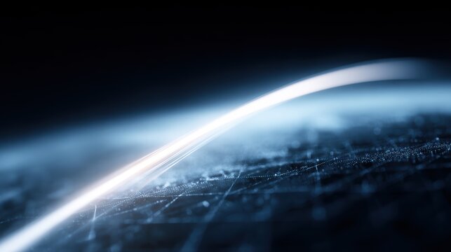 Missile light trail across night sky over digital world map grid, global security tension concept