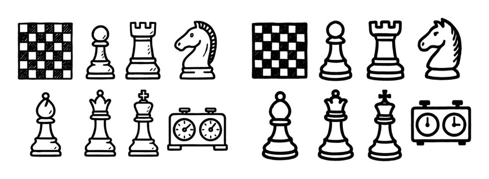 Chess icons with pawn knight rook outline