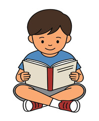A little boy reading a book clip art 