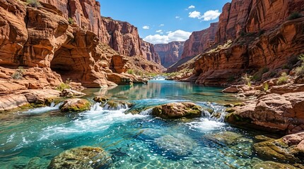 Scenic River Flows Through a Majestic Canyon Landscape