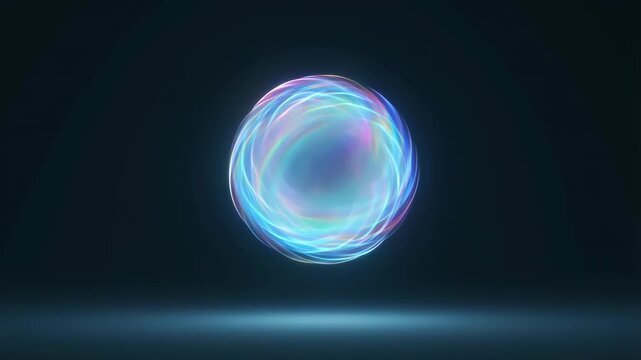 Orb glowing translucent blue with iridescent sheen and soft luminescence featuring light, sphere, glow with neon and holographic elements for