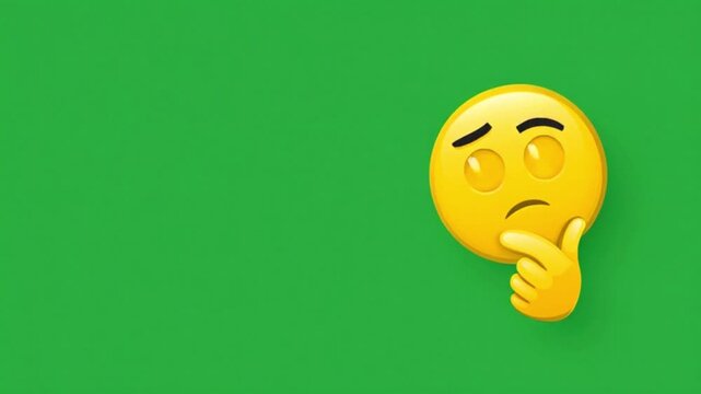 Thinking Emoji Face with Hand on Chin on Bright Green Background