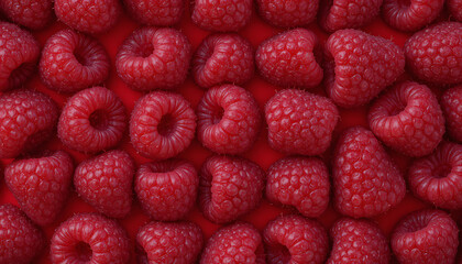Fresh red raspberries on red background fruit