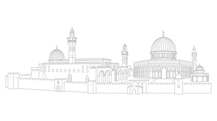 Detailed line art of an iconic cityscape featuring historical architecture and domes © Suro