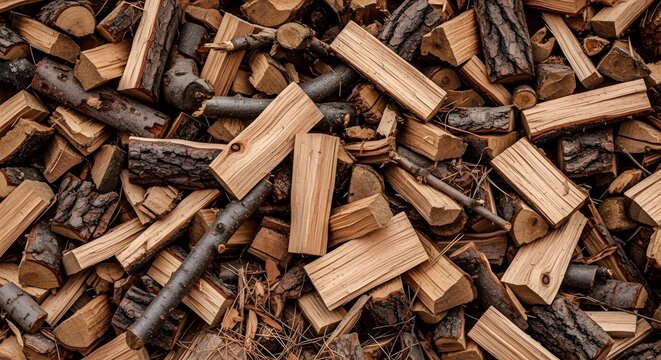 pile of waste wood scraps texture background from carpentry workshop, recycled timber material and woodworking industry concept