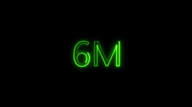 Glowing Neon Green 6M Text Symbol on Black Background Representing Two Million Units or Followers in a Futuristic Cyberpunk Digital Style for Financial Milestones or Social Media