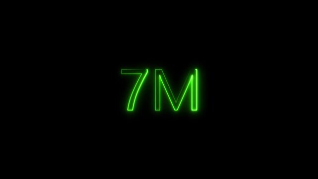 Glowing Neon Green 7M Text Symbol on Black Background Representing Seven Million Units or Followers in a Futuristic Cyberpunk Digital Style for Financial Milestones or Social Media