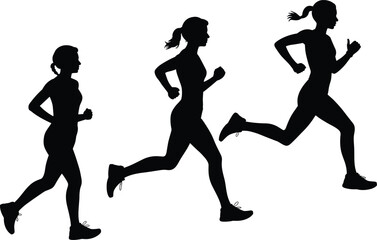 Silhouetted person progression from walking to jogging and sprinting showing human motion, fitness, exercise, and athletic performance vector illustration