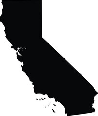 Black silhouette map of California state with coastal islands isolated on white background for geographic travel and United States educational design © clickwavebd