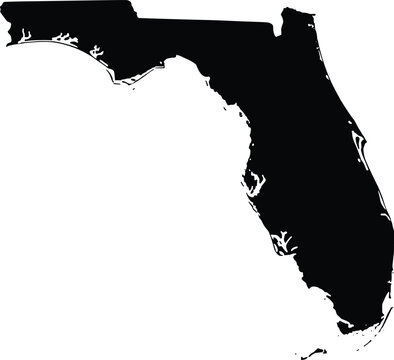 Black silhouette map of Florida state isolated on white background, professional vector icon for United States geography and travel design
