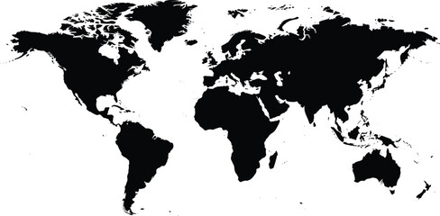 Black World Map Silhouette Isolated on White Background, Minimalist Global Geography Vector for Professional Business Travel and International Communication Design © clickwavebd