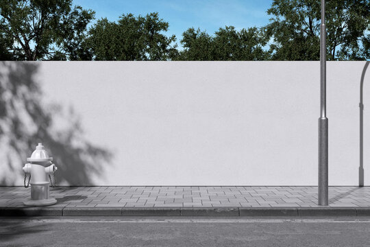 White roadside hoarding billboard with tree and sky background for mockup template