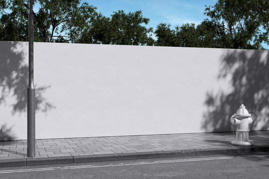 White roadside hoarding billboard with tree and sky background for mockup template