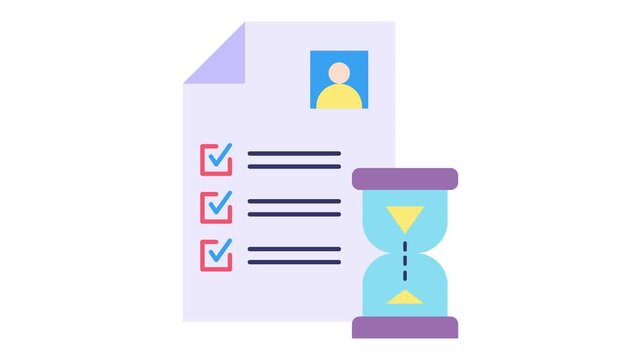 Animation probation flat icon with a agreement, employee, personal, contract, probation, job on a white background in 4K resolution.