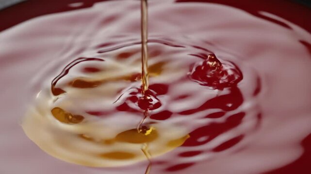 Oil Droplet Impacting Red Liquid Surface