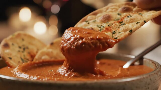 Pita Chip Dips Into Savory Sauce