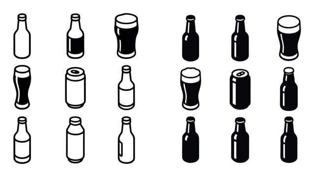 Drink icons with bottle can glass bold outline