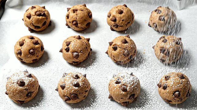 Raw Chocolate Chip Cookie Dough Balls Ready for Baking