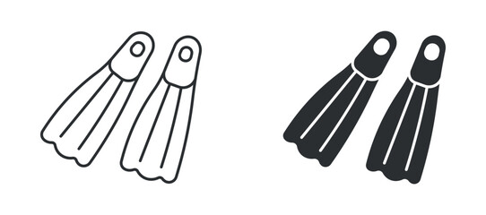 Swim fins icon set, diving flippers swimming equipment symbol, in outline and solid silhouette style. Vector illustration. © Masuda Akthar