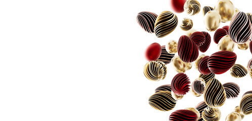 Artistic 3D rendering of elegant Easter eggs in gold and red colors, perfect for holiday greetings and designs. Suitable © vegefox.com