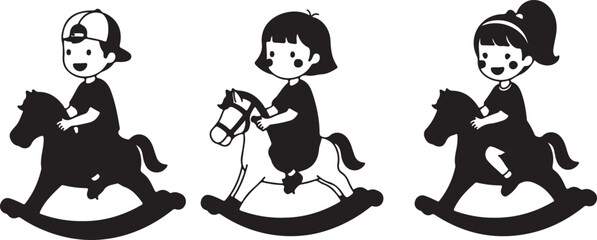 Cartoon children playing golf outdoors, swinging clubs near flags and balls, vector illustration for kids sports, recreation, concentration, activity themes